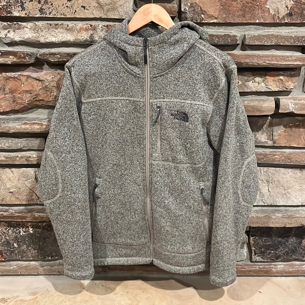 The North Face Full Zip Fleece Hooded Jacket Heather Tan Grey